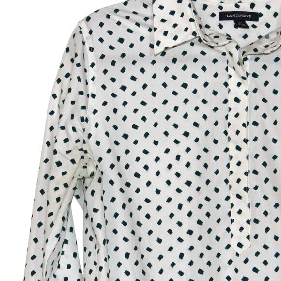 Lands End Green White Patterned Button Up Blouse Size 12 L - Picture 3 of 4
